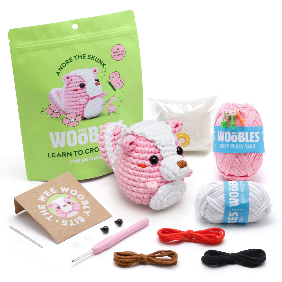 Andre the Skunk Pink Learn to Crochet Kit