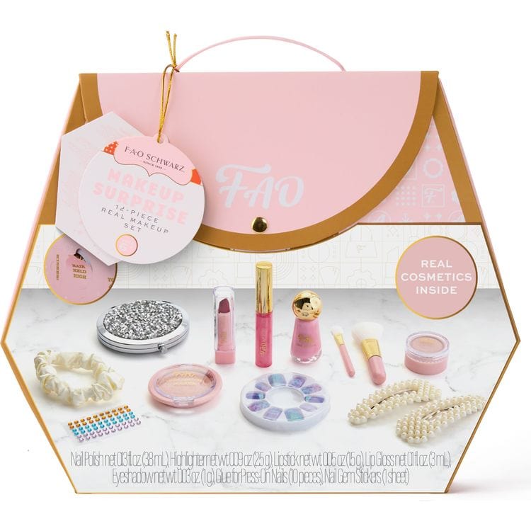 FAO Schwarz - 12 Piece Makeup Surprise Real Makeup Set - Fashion Activity and Roleplay