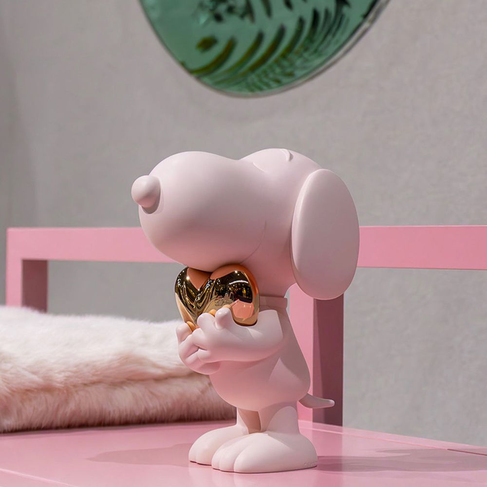 Snoopy 11" Figurine With Heart - Pastel Pink & Rose Gold