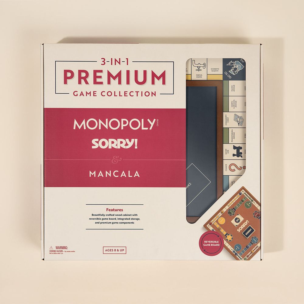 WS Game Company - 3-in-1 Premium Game Collection Monopoly Sorry Mancala - Games