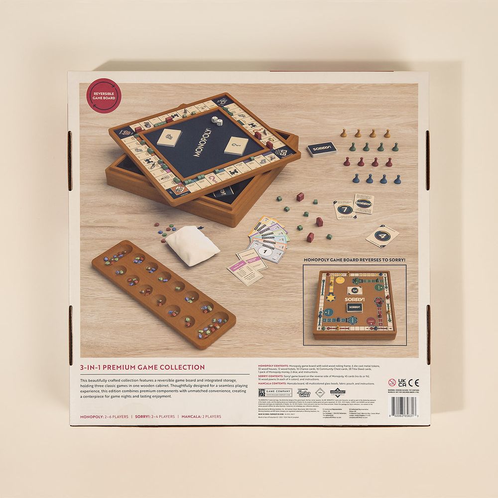 WS Game Company - 3-in-1 Premium Game Collection Monopoly Sorry Mancala - Games