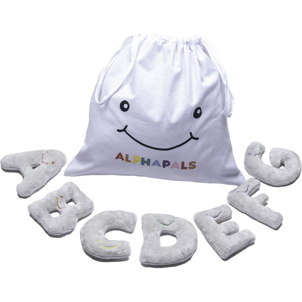 AlphaPals - Alphabet Mini Plush Set - Dove Grey Letters with White Drawstring Bag - Plush