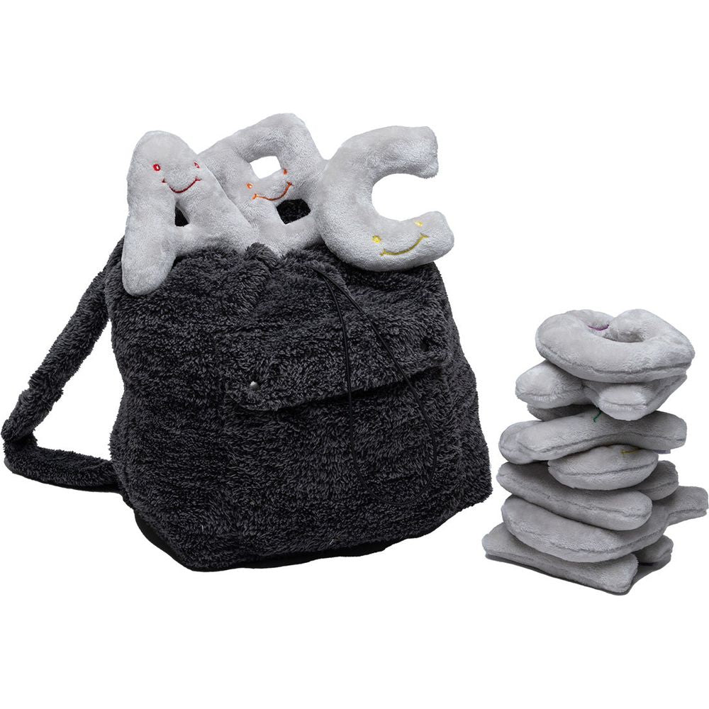 AlphaPals - Alphabet Plush Set - Dove Grey Letters with Dark Grey Backpack - Plush