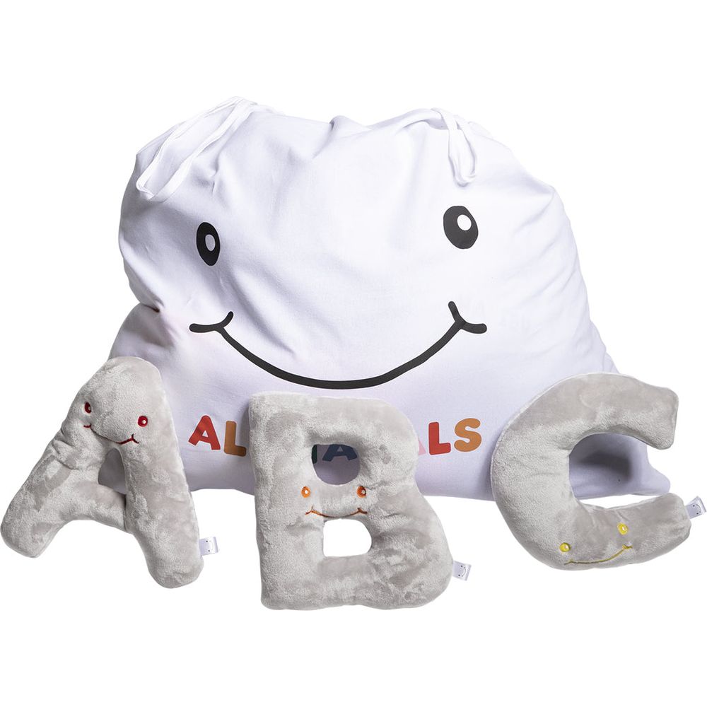 AlphaPals - Alphabet Plush Set - Dove Grey Letters with White Drawstring Bag - Plush