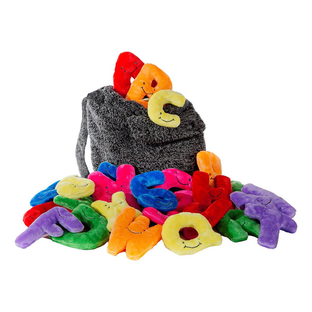 AlphaPals - Alphabet Plush Set - Rainbow Letters with Dark Grey Backpack - Plush
