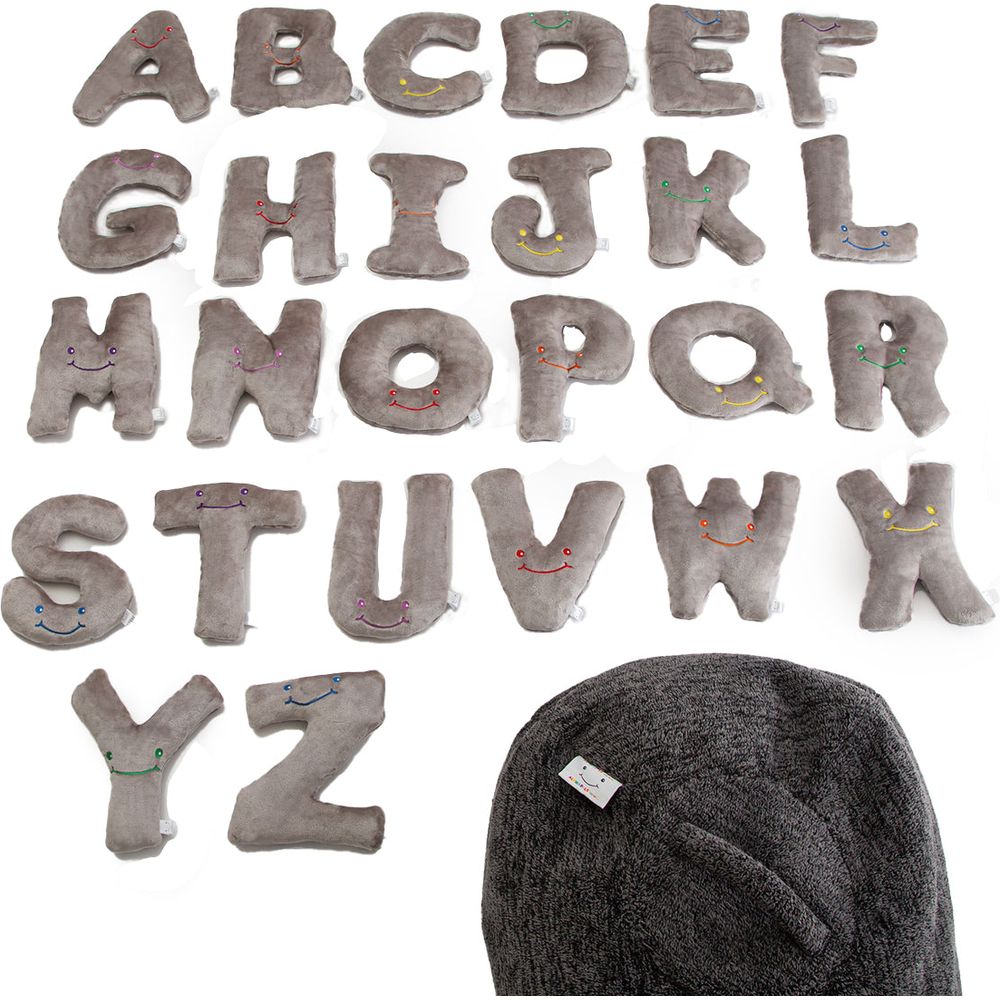 AlphaPals - Alphabet Plush Set - Rhino Grey Letters with Dark Grey Bag - Plush
