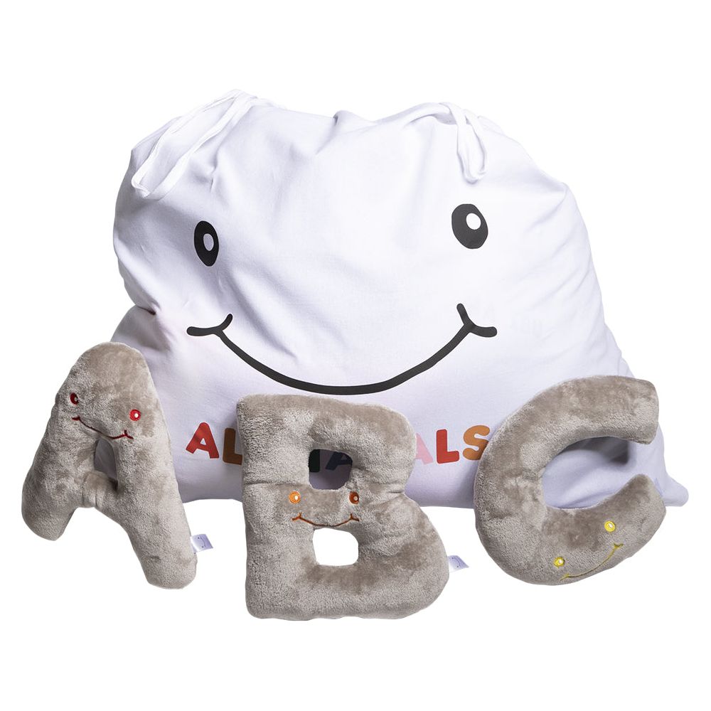 AlphaPals - Alphabet Plush Set - Rhino Grey Letters with White Drawstring Bag - Plush
