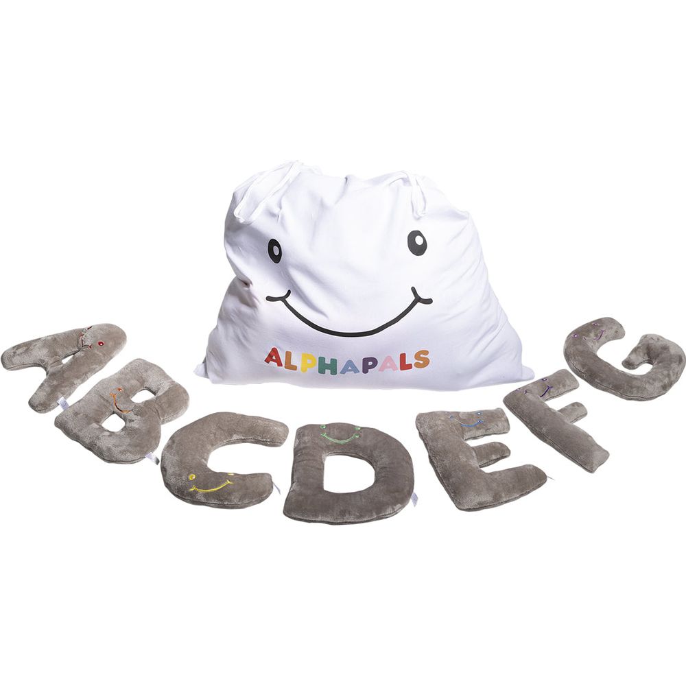 AlphaPals - Alphabet Plush Set - Rhino Grey Letters with White Drawstring Bag - Plush