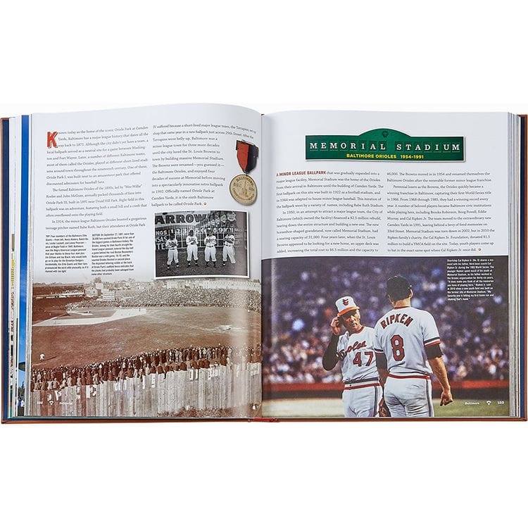 Graphic Image - "Ballparks Past and Present" Book in Tan Bonded Leather - Books