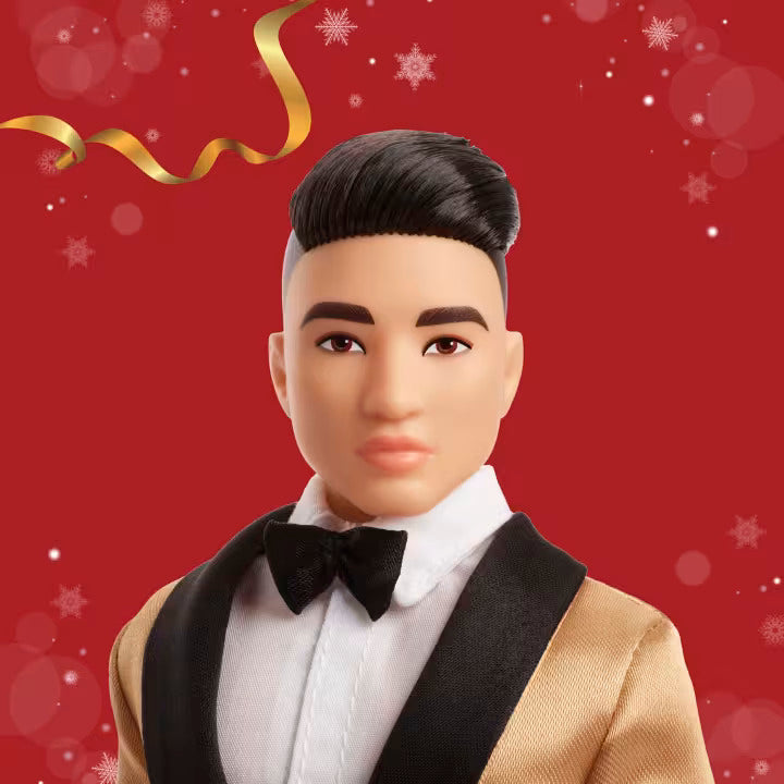 Barbie - Barbie Signature 2025 Holiday Black Hair Ken Collectible Fashion Doll Wearing Full Suit With Golden Jacket - World of Barbie