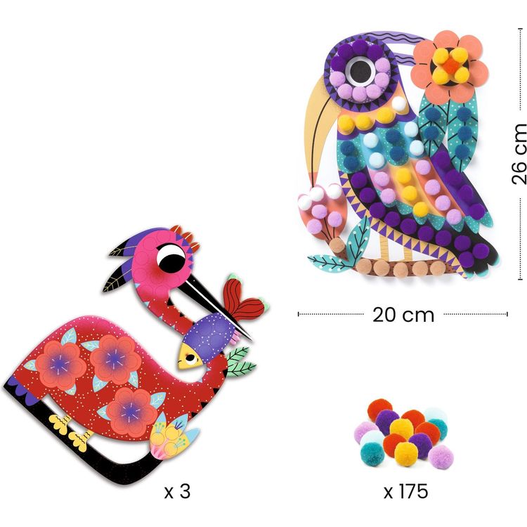 Djeco - Bird Pom Pom Collage Craft Kit - Creativity