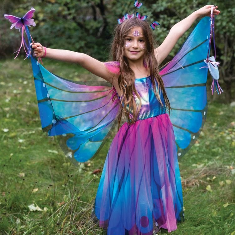 Great Pretenders - Blue Butterfly Twirl Dress & Wings - Size 3-4 Years - Dress up