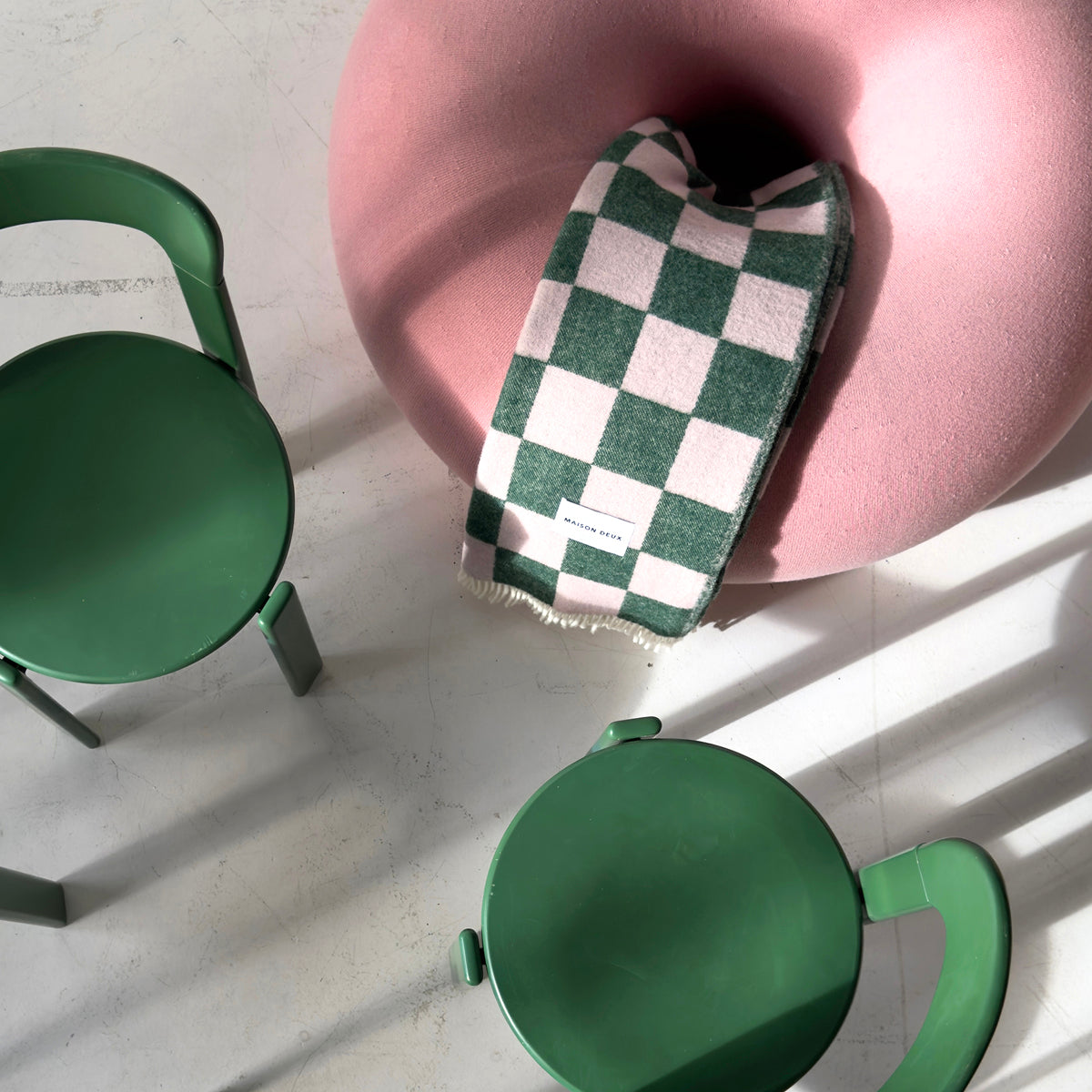 Maison Deux - Checkerboard Blanket - Green/Pink - Room Decor