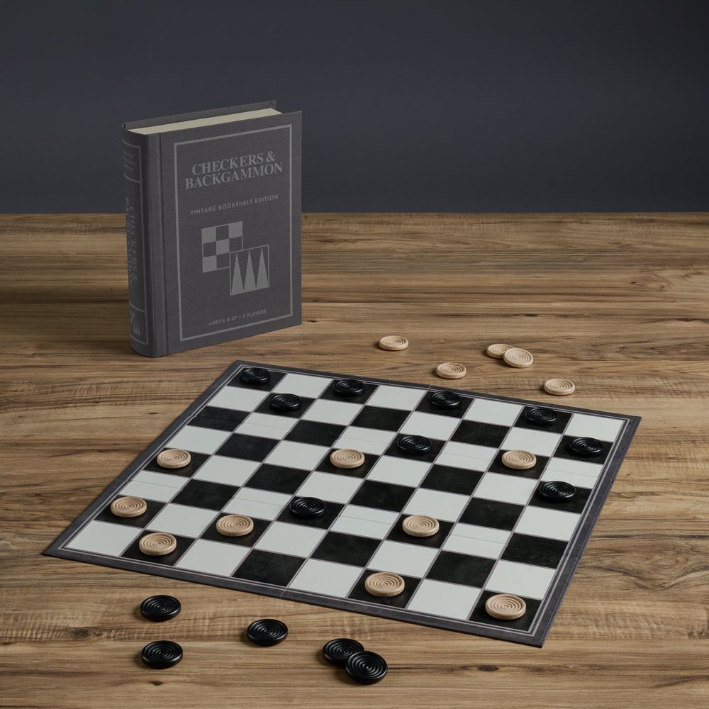 WS Game Company - Checkers & Backgammon Vintage Bookshelf Edition - Games