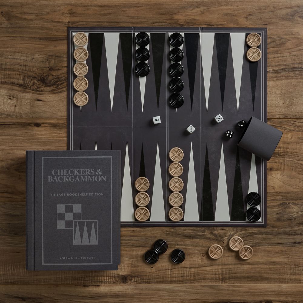 WS Game Company - Checkers & Backgammon Vintage Bookshelf Edition - Games