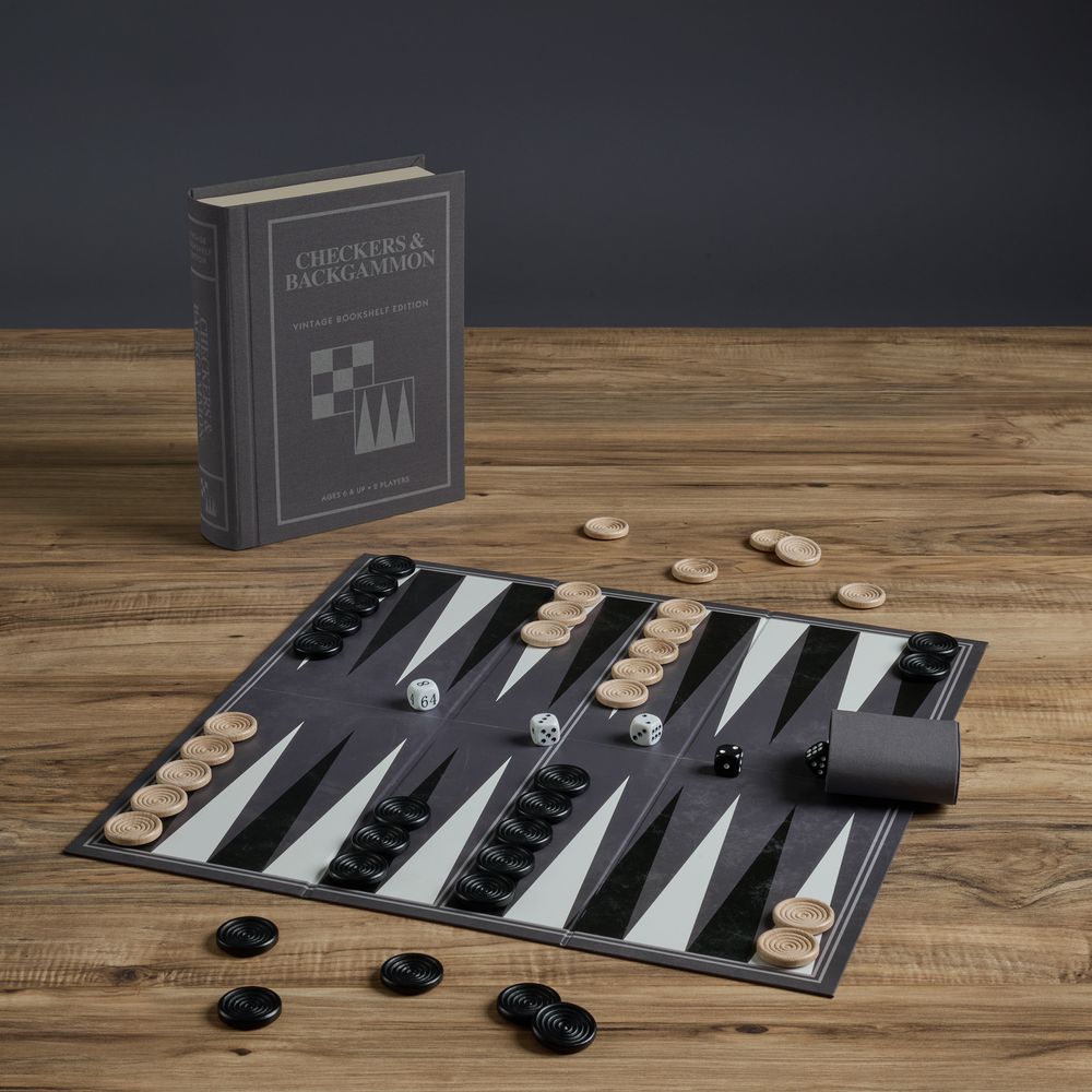 WS Game Company - Checkers & Backgammon Vintage Bookshelf Edition - Games