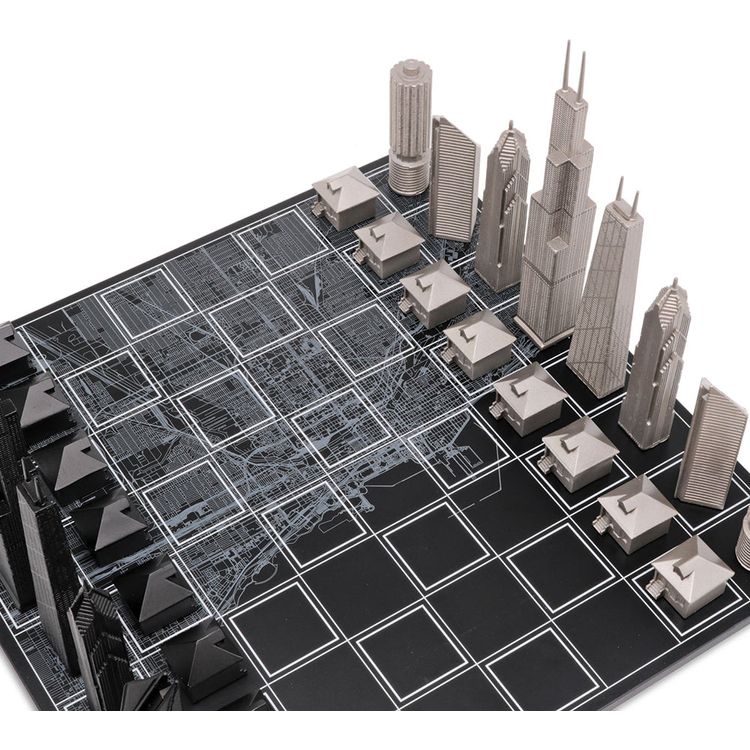 Skyline Chess - Chicago Edition Stainless Steel Chess Set with Wood Map Board - Games