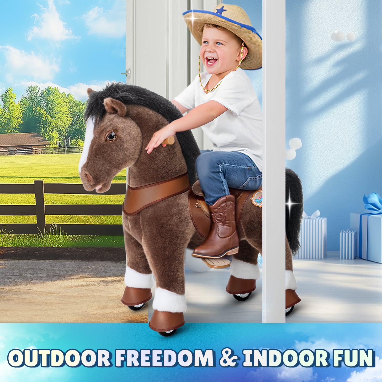 PonyCycle, Inc. - Chocolate Brown Model Y Horse Ride on Toy - 4-7 Years - Outdoor