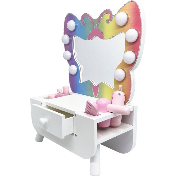 Teamson Kids - Colorful Butterfly-Shaped Tabletop Vanity with Illuminated Mirror - Preschool