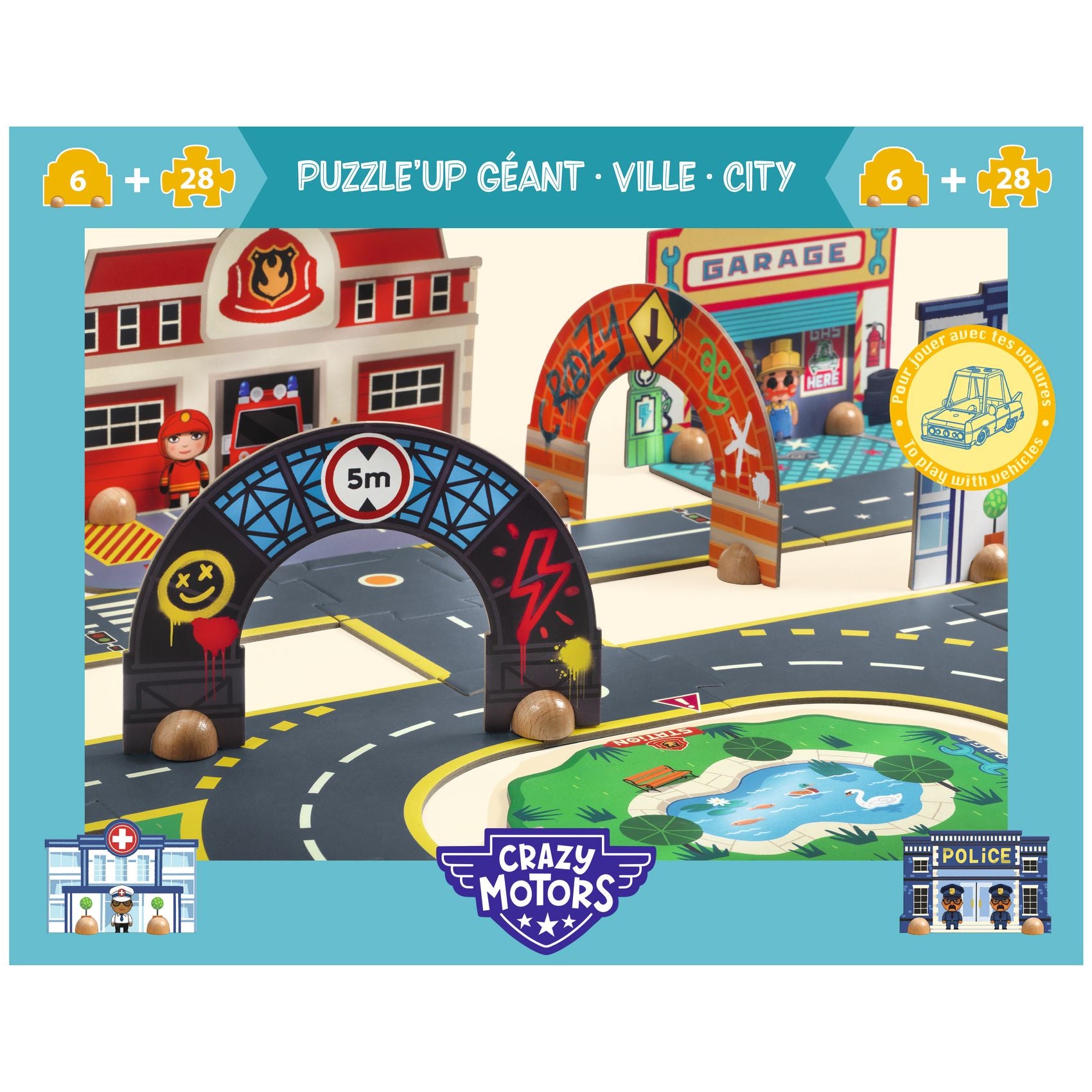 Djeco - Crazy Motors Puzzle'Up Ville - Vehicles