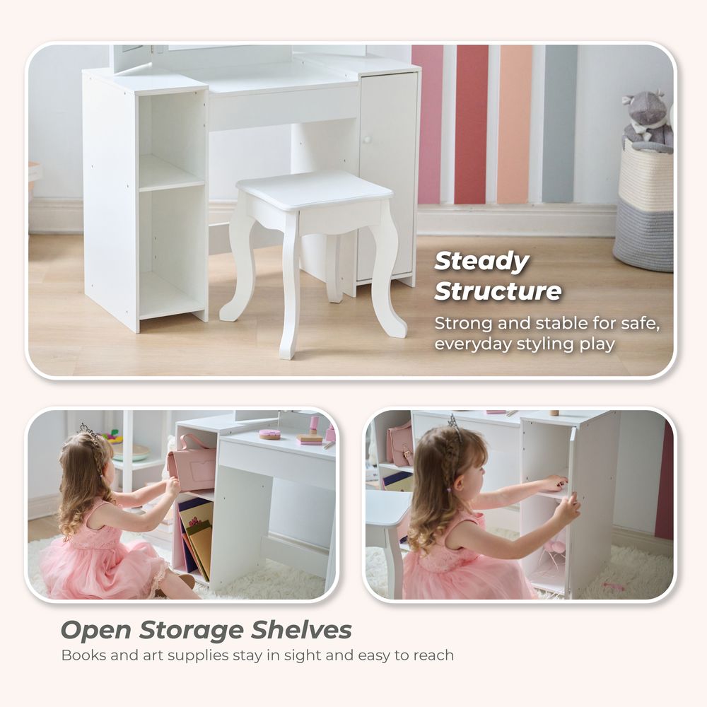 Teamson Kids - Deluxe Glow Wooden Vanity Desk with LED Lights & Cork Panels - Room Decor