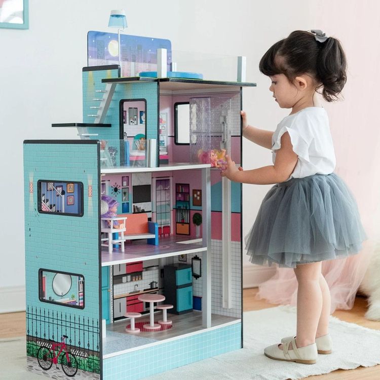 Teamson Kids - Dreamland Barcelona Dollhouse - Turquoise/Black - Preschool