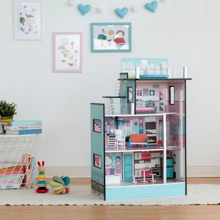 Teamson Kids - Dreamland Barcelona Dollhouse - Turquoise/Black - Preschool