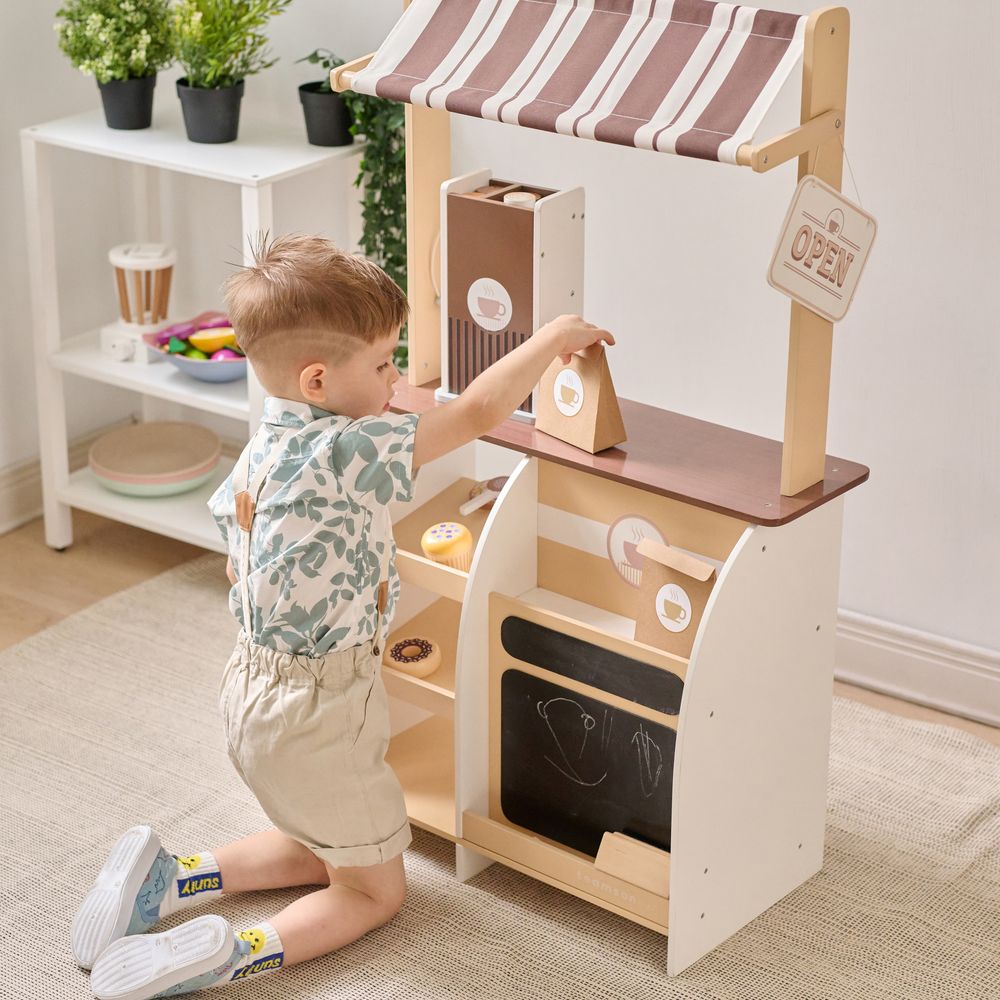 Teamson Kids - Espresso Treats Wooden Coffee Stand with 29 Accessories - Preschool
