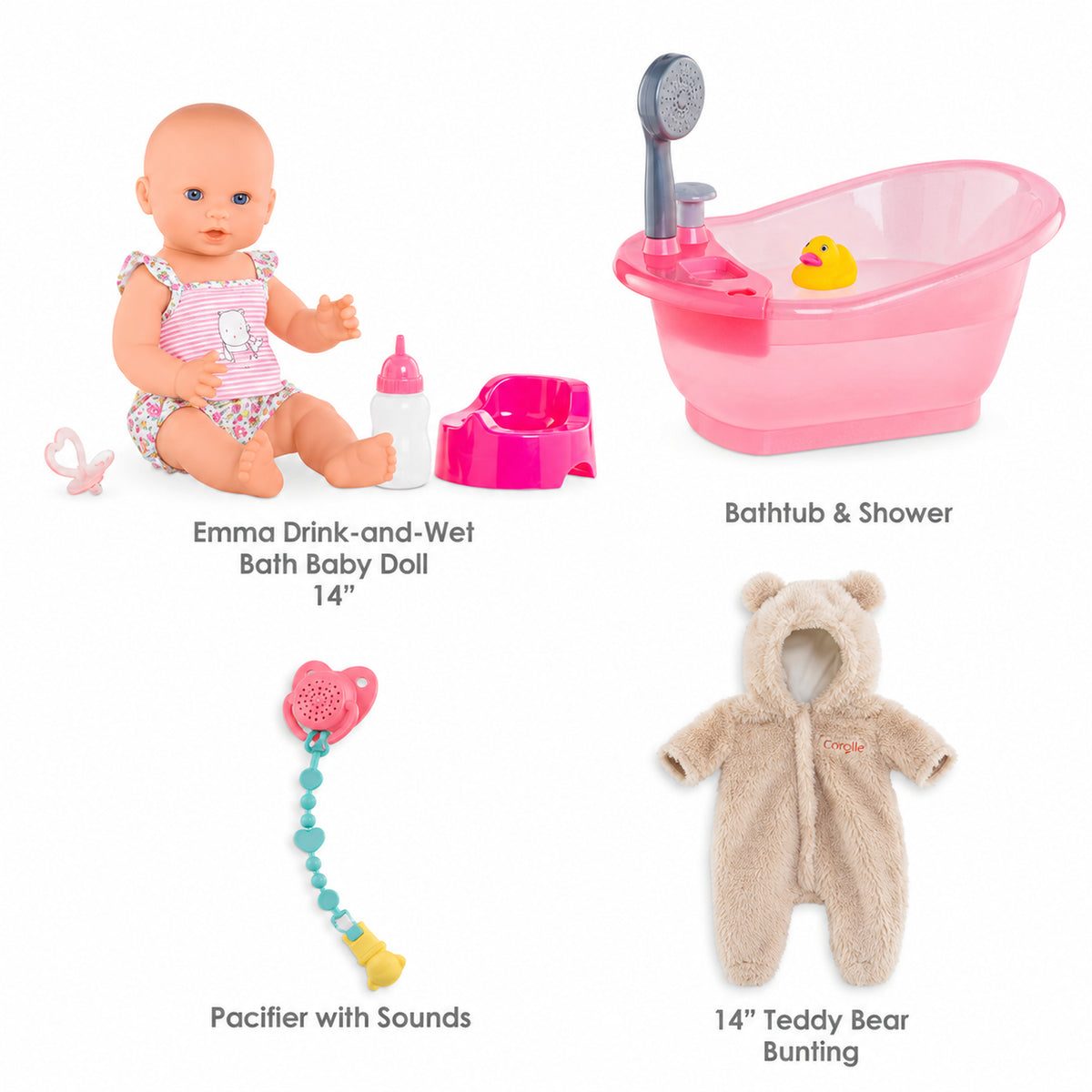Corolle - Exclusive Emma 14" Drink & Wet Baby Doll Bundle - Dolls