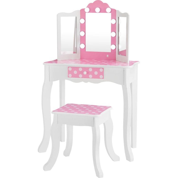 Teamson Kids - Fantasy Fields Gisele Polka Dot Kids Vanity Table & Stool with LED - Room Decor