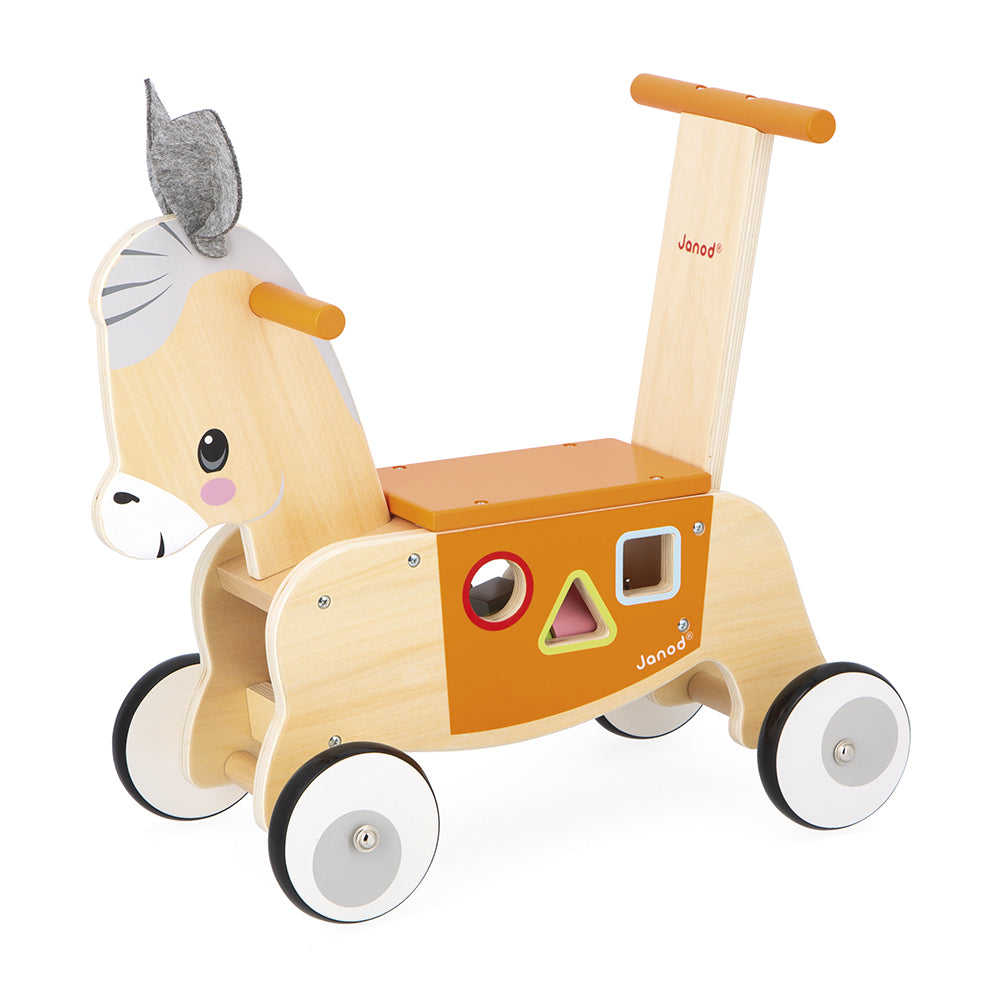 Janod - Farm Ride-On Donkey with Shape Sorter - Infants