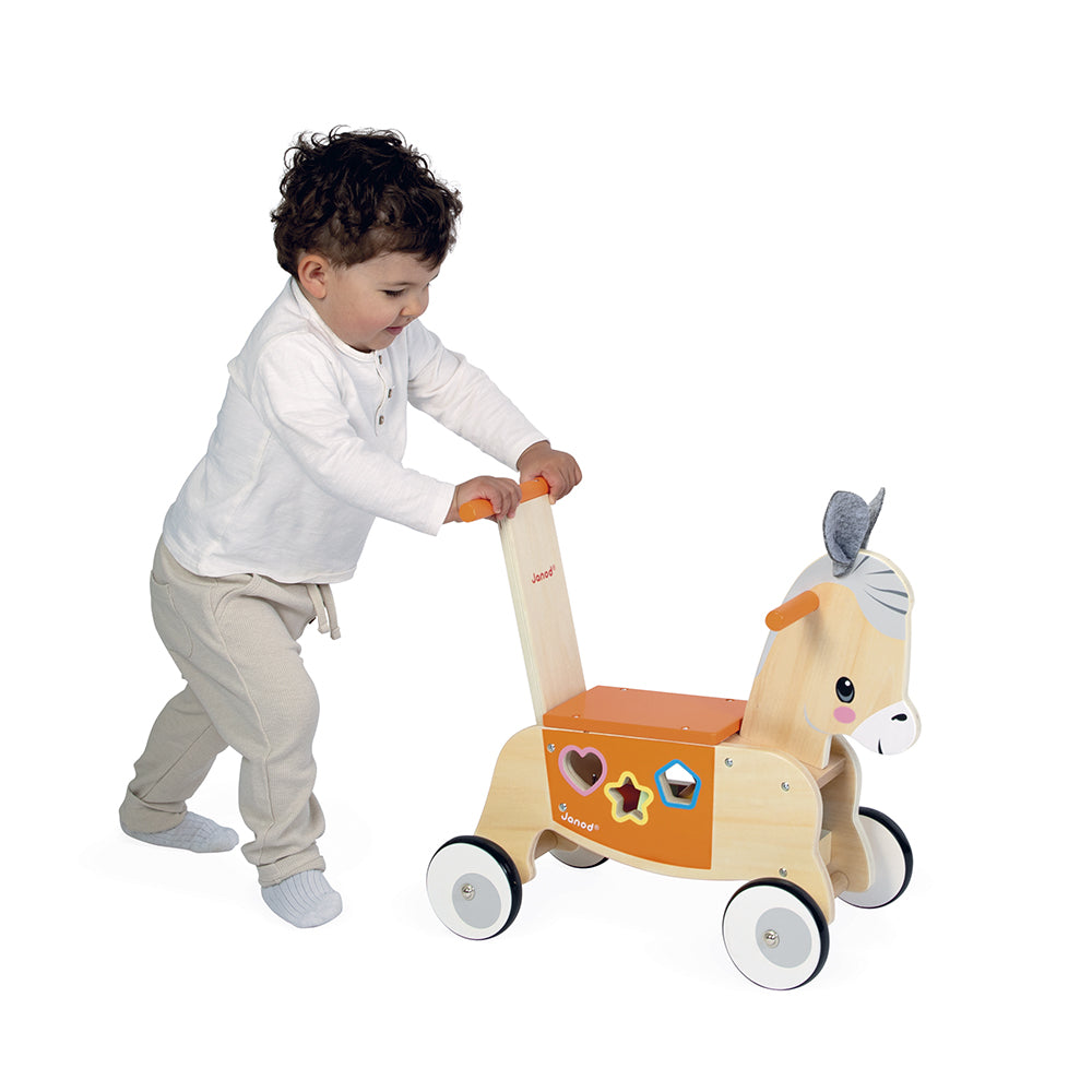 Janod - Farm Ride-On Donkey with Shape Sorter - Infants