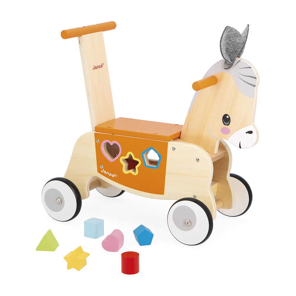 Janod - Farm Ride-On Donkey with Shape Sorter - Infants
