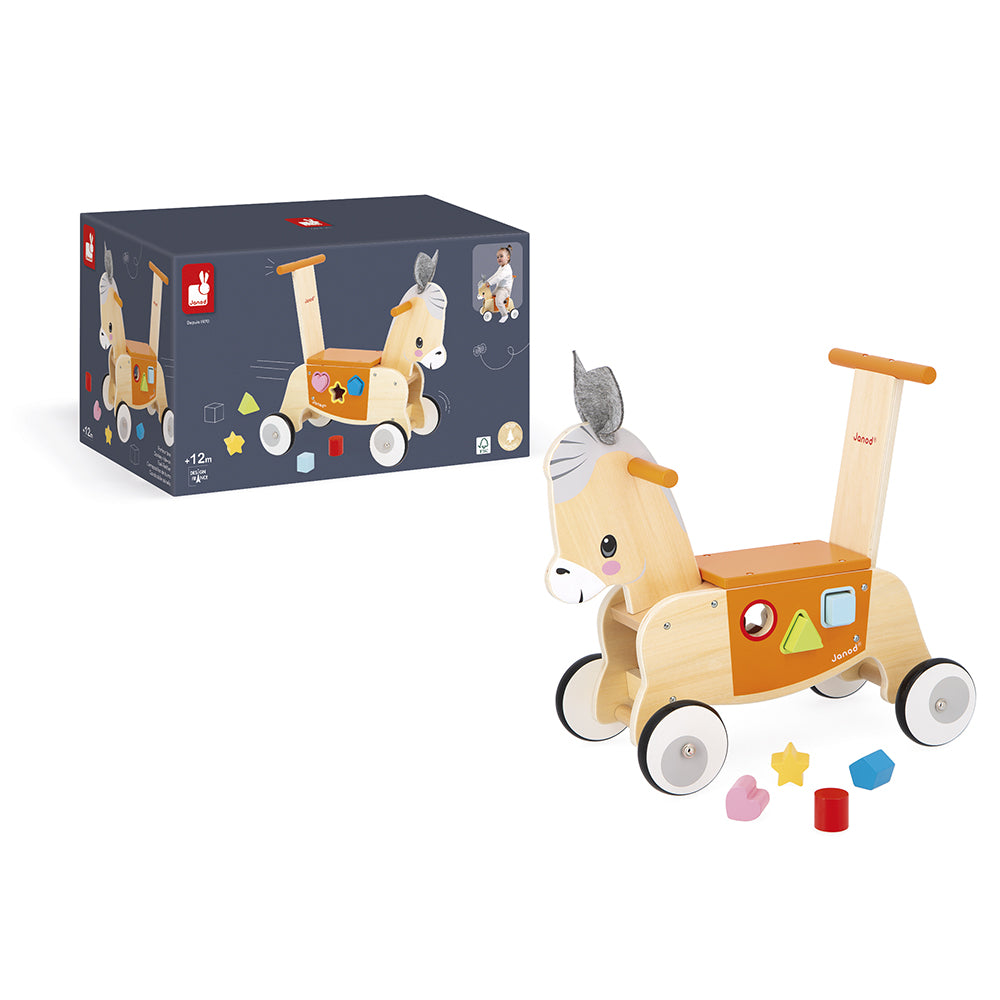 Janod - Farm Ride-On Donkey with Shape Sorter - Infants