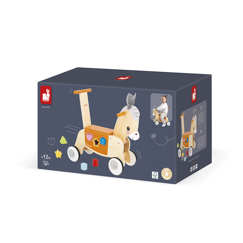 Janod - Farm Ride-On Donkey with Shape Sorter - Infants