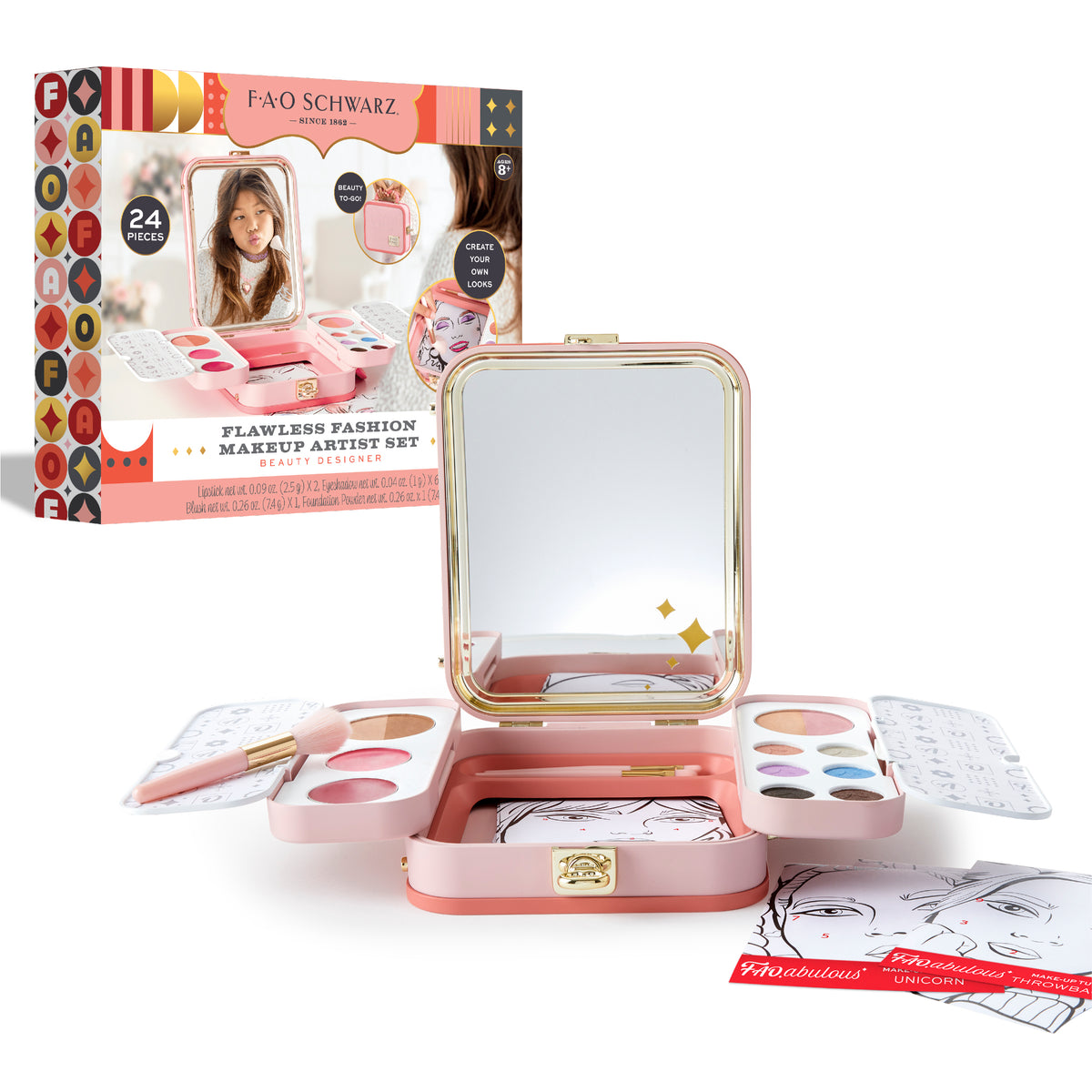 FAO Schwarz - Flawless Fashion Makeup Artist Set - 24 Pieces - Fashion Activity and Roleplay