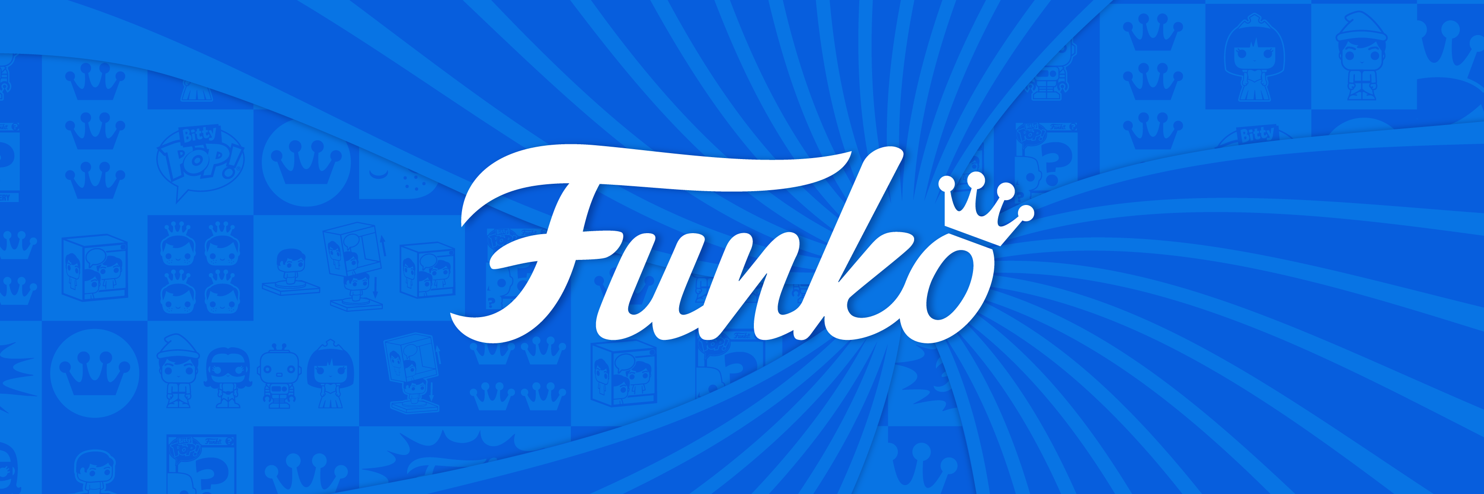Funko logo on a blue background with starburst design