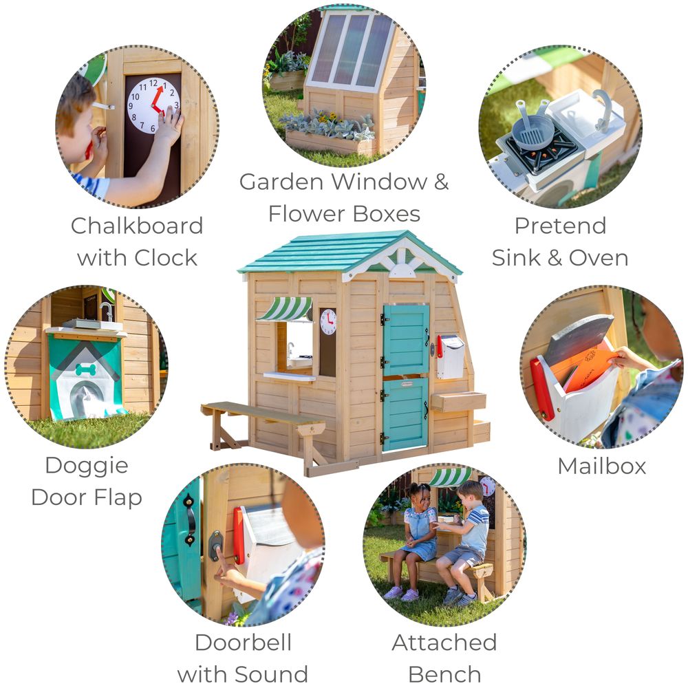 Teamson Kids - Gardenia Wooden Playhouse with Large Window & Kitchen - Outdoor