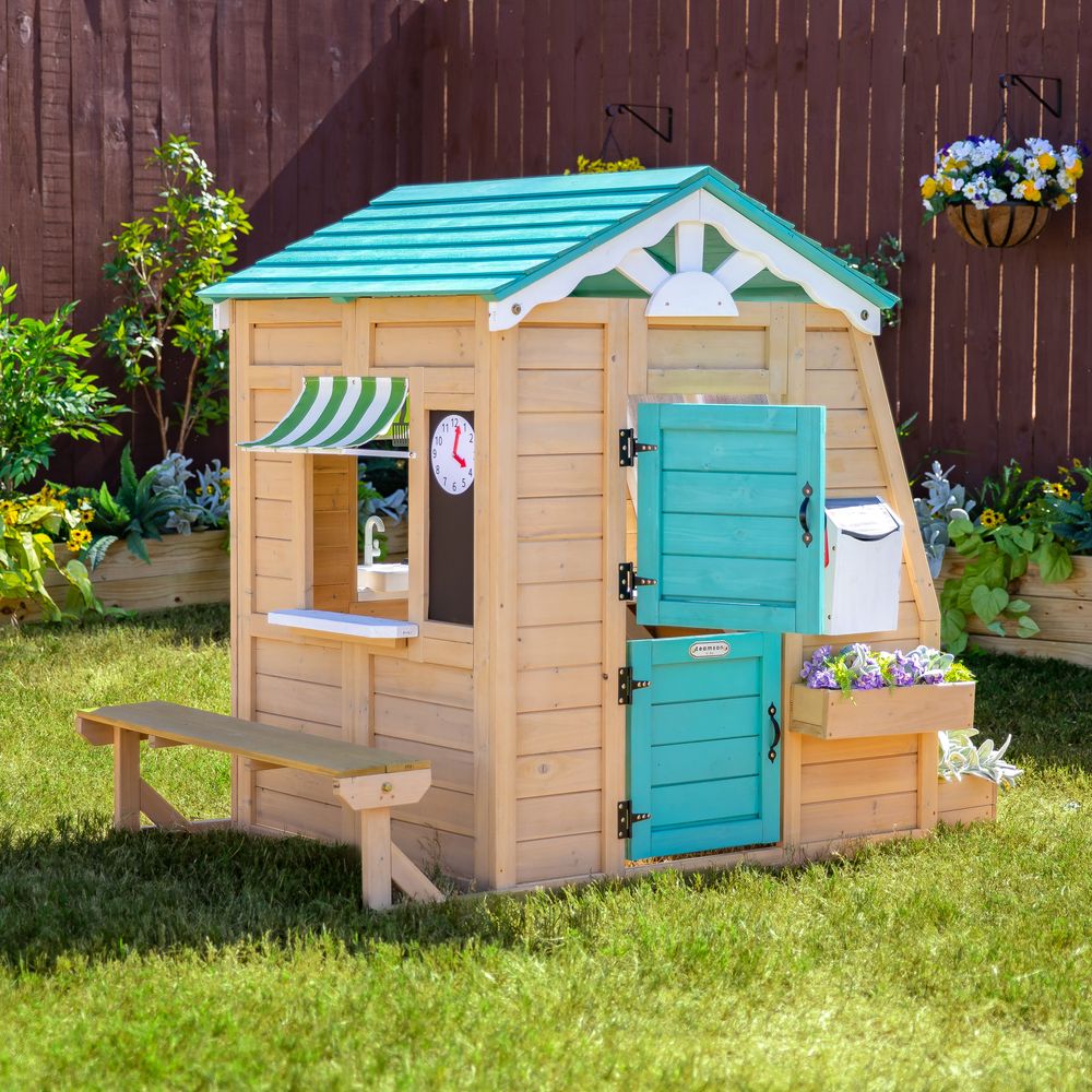 Teamson Kids - Gardenia Wooden Playhouse with Large Window & Kitchen - Outdoor