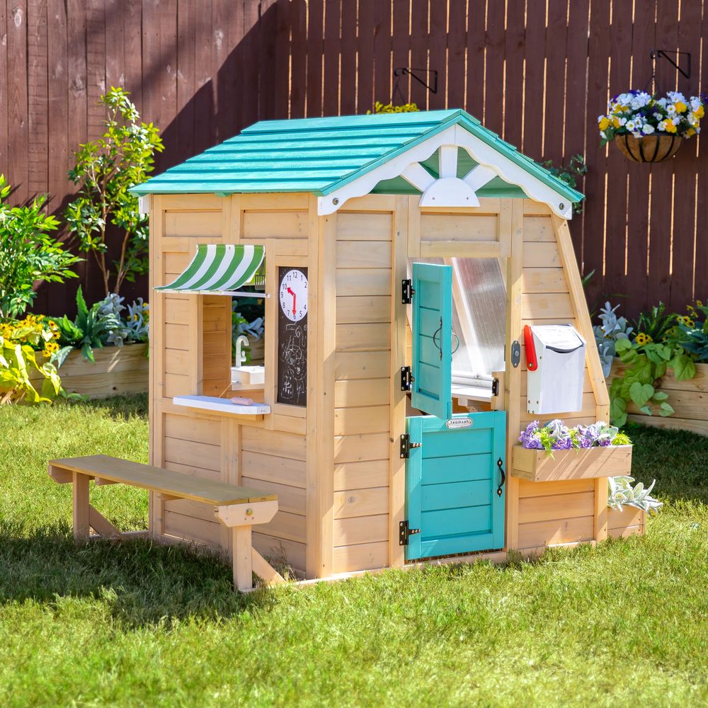 Teamson Kids - Gardenia Wooden Playhouse with Large Window & Kitchen - Outdoor