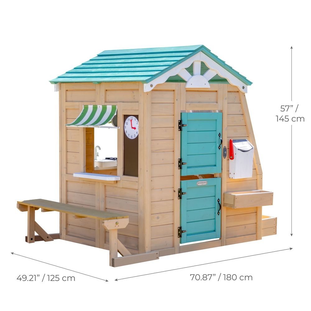 Teamson Kids - Gardenia Wooden Playhouse with Large Window & Kitchen - Outdoor