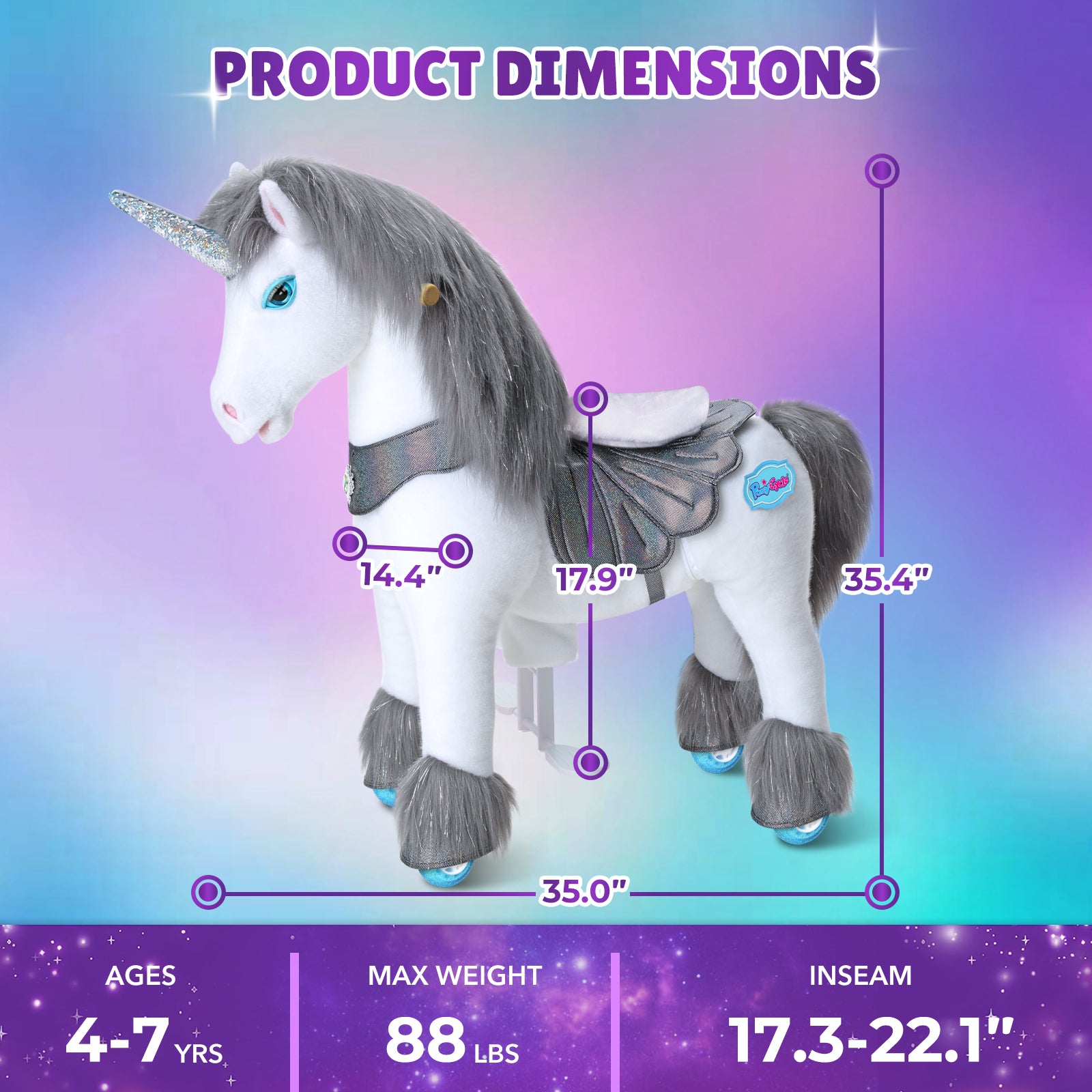 PonyCycle, Inc. - Grey Unicorn Model Y Ride on Toy - 4-7 Years - Outdoor