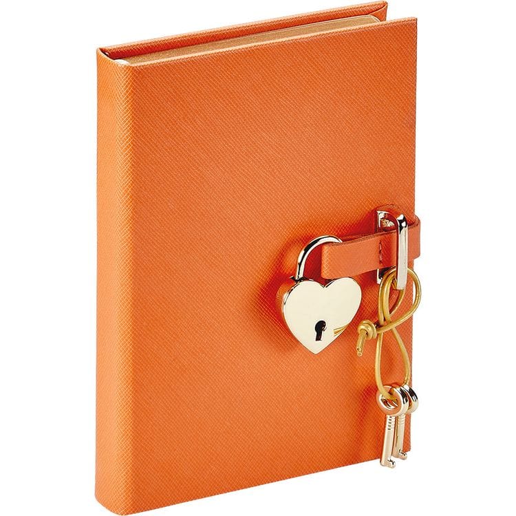 Graphic Image - Heart Lock Journal in Orange Saffiano Leather - Books