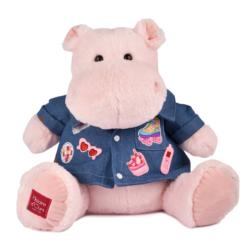 DouDou - Hippo Plush with Denim Jacket - Plush