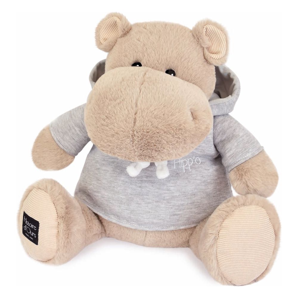DouDou - Hippo Plush with Grey Sweatshirt - Plush