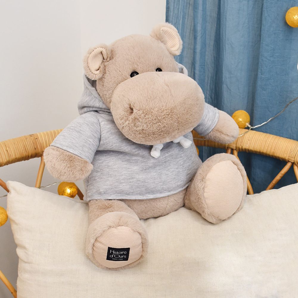 DouDou - Hippo Plush with Grey Sweatshirt - Plush