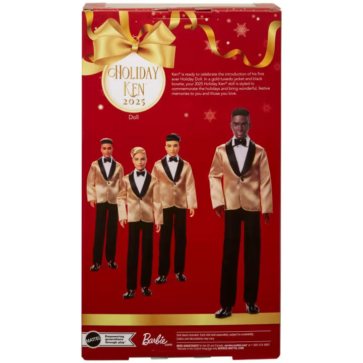 Barbie Signature 2025 Holiday Dark Brown Hair Ken Collectible Fashion Doll Wearing Full Suit With Golden Jacket