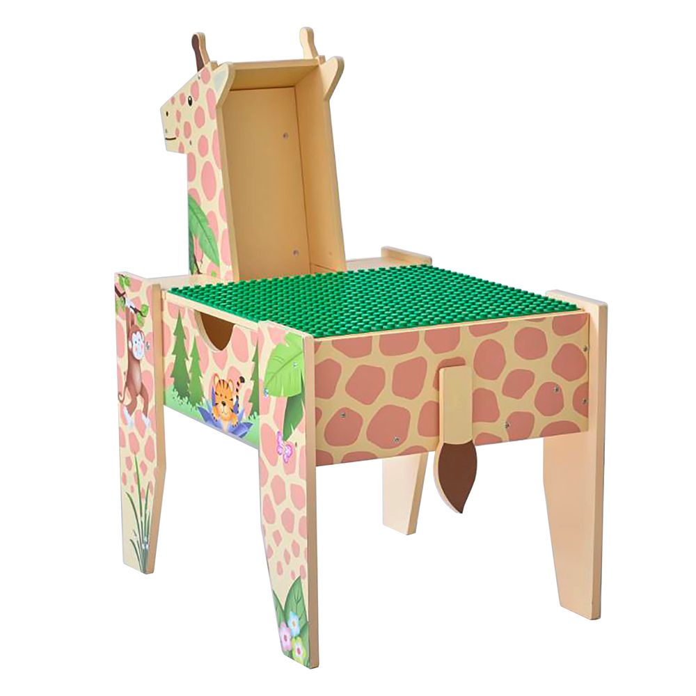 Teamson Kids - Jungle Giraffe 2-in-1 Wooden Activity Table + 23 Accessories & 1 Car - Preschool