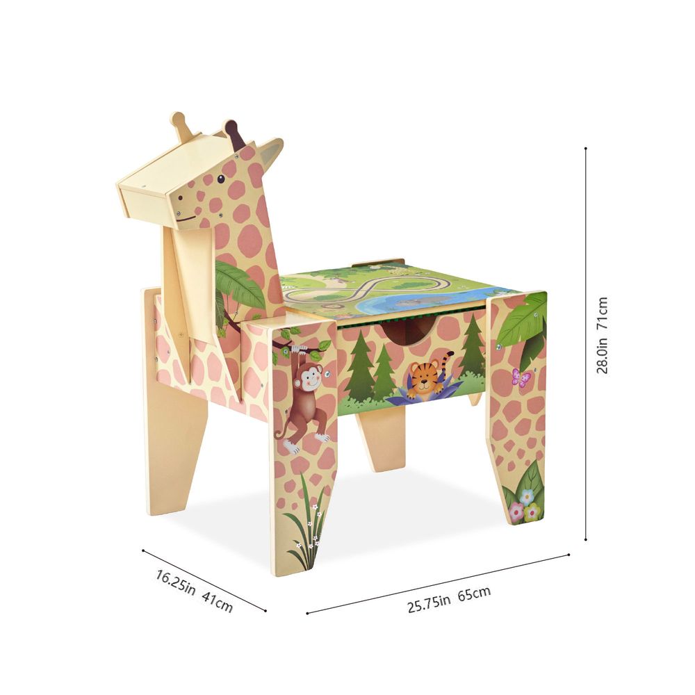 Teamson Kids - Jungle Giraffe 2-in-1 Wooden Activity Table + 23 Accessories & 1 Car - Preschool