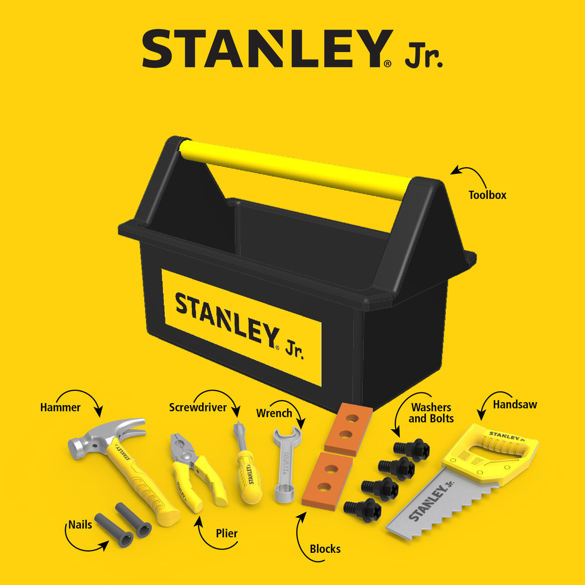Stanley Jr. - Kids Tool Box - 18-Piece Toy Tool Set - Preschool